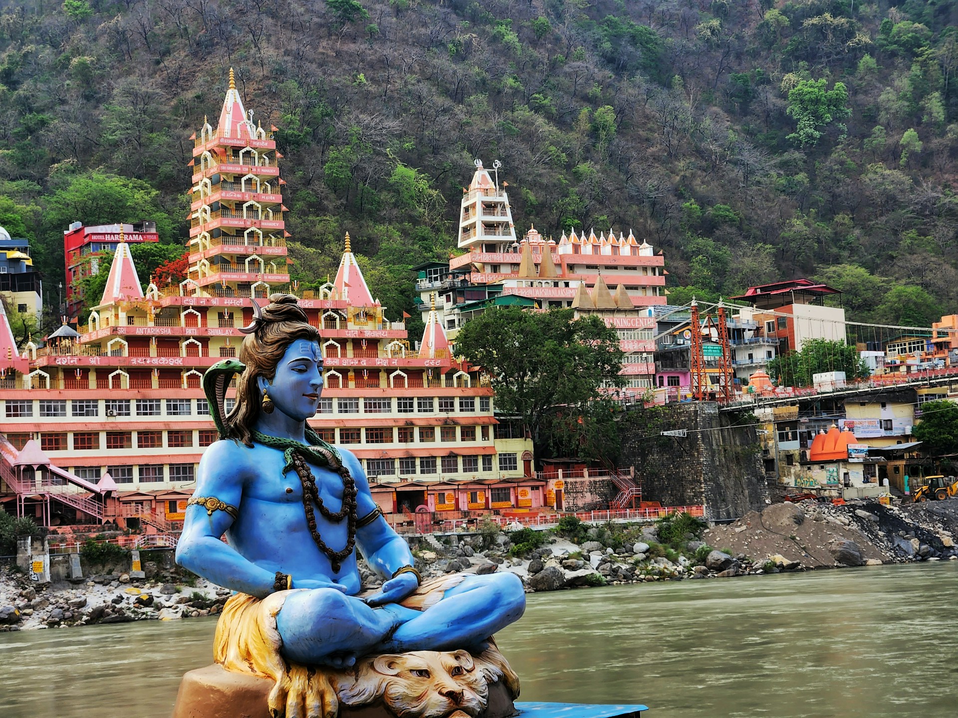 Lakshman Jhula bridge over Ganga river in Rishikesh